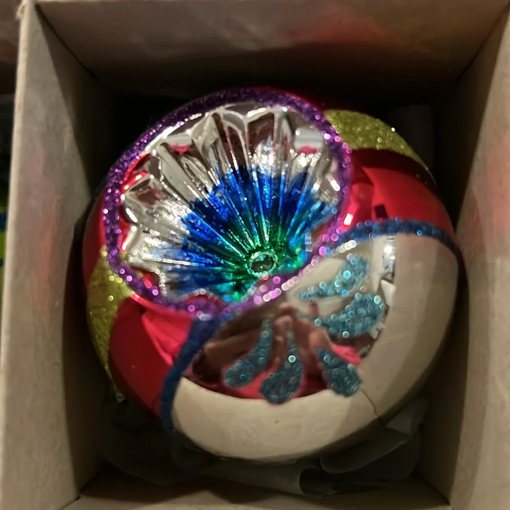 Christopher Radko Shiny Brite indent & ball large glass Christmas ornaments